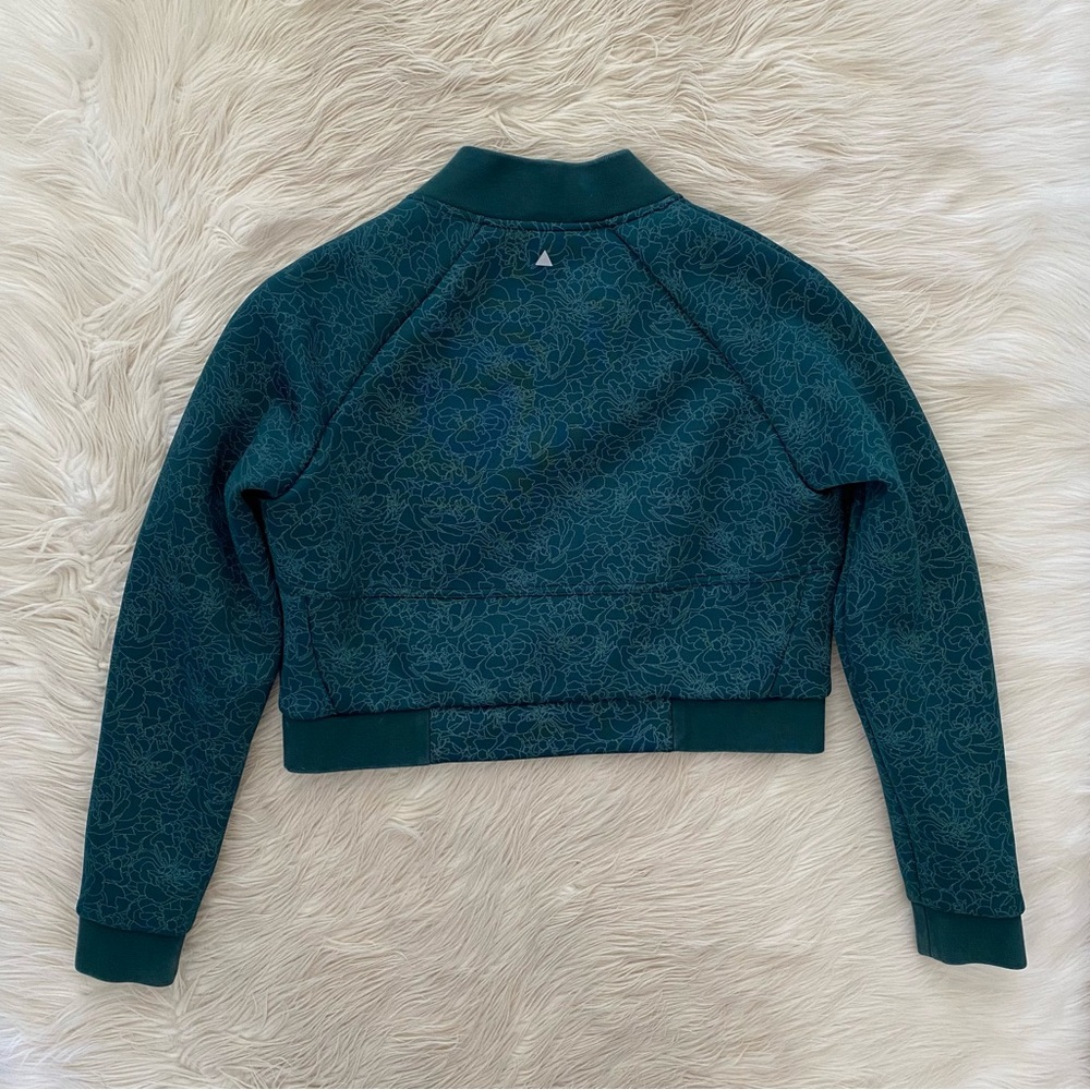 Balance Athletica Vitality Green Deep Sea Zip Front Cropped Bomber Flight Jacket - Picture 8 of 15